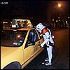 Stormtrooper talking to taxi driver